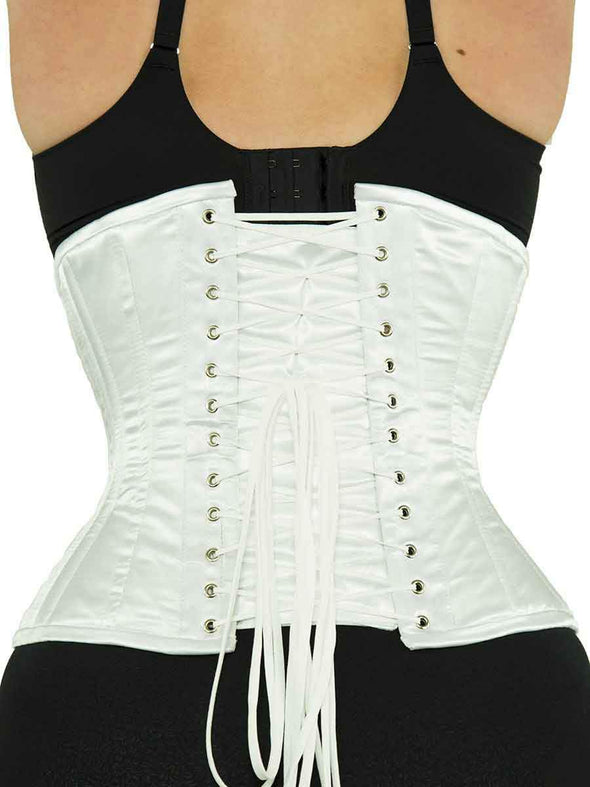 plus size 426 white satin steel boned waist training corset back lace up view