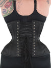 rear view of plus size 479 underbust steel boned corset waist trainer for women black satin
