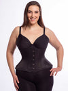 Cute model wearing the extreme curve cs 479 corset in black matte satin