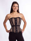 Cute model wearing the cs 511 overbust corset top in black cotton mesh