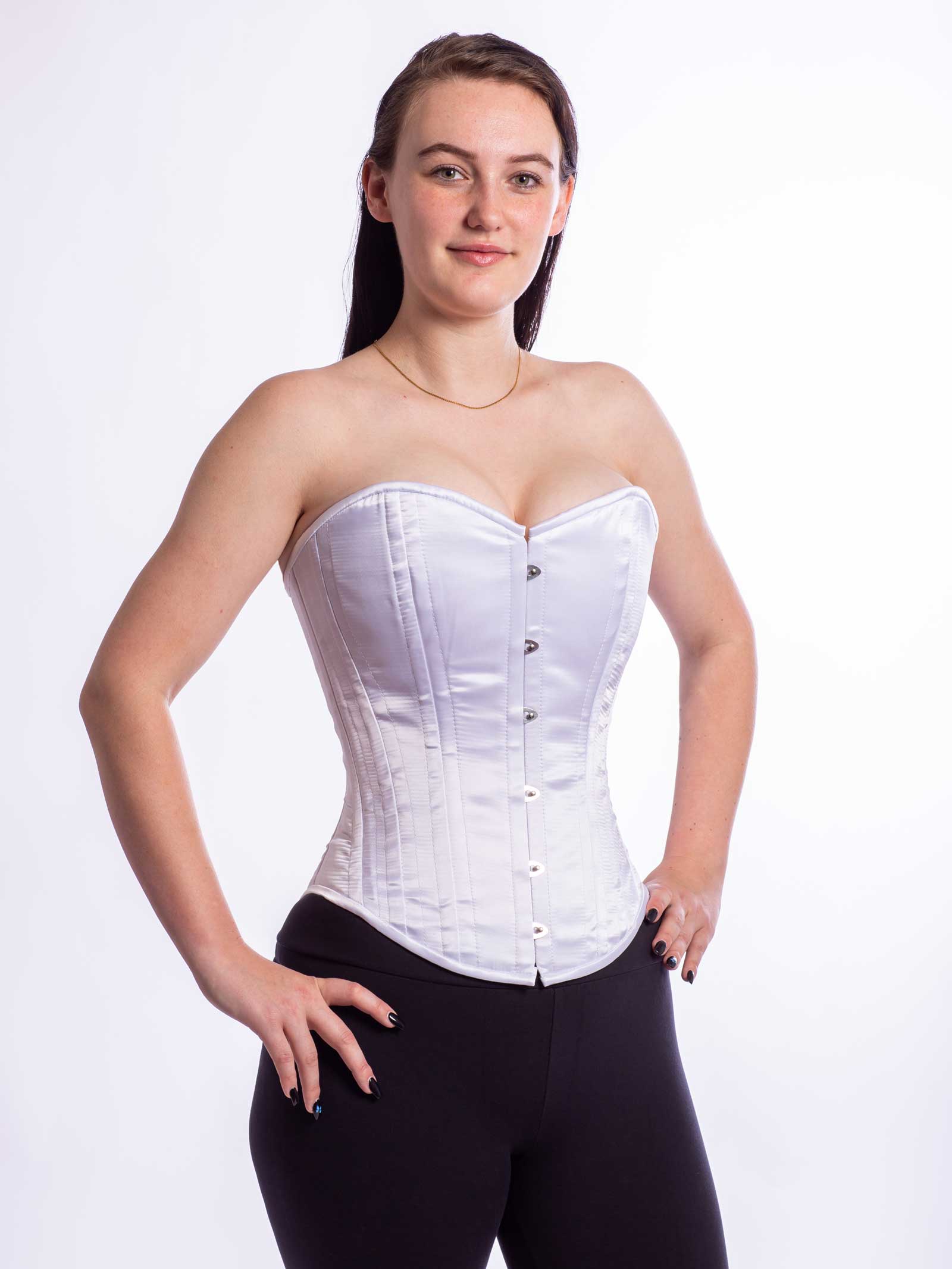 Silky Satin Overbust Corset Top in Black and White