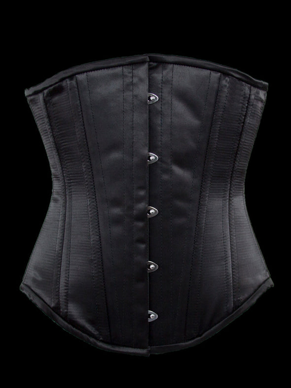 plus size 701 longline steel boned corset black satin front view
