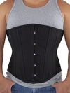 cs 701 black cotton steel boned men's waist training corset front view white background 