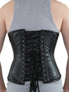 model wearing plus sized 701 longline lamb leather steel boned corset back view