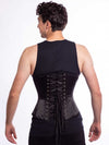Cute male model wearing the modern curve cs701 in black satin back lace up view