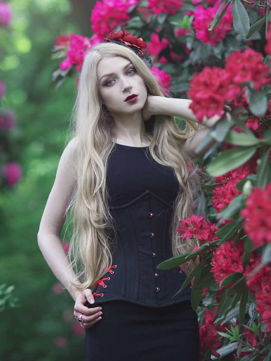 Longline Black Cotton Corset with hip ties CS-426 | Orchard Corset Longline Black Cotton Corset with hip ties CS-426 | Orchard Corset
