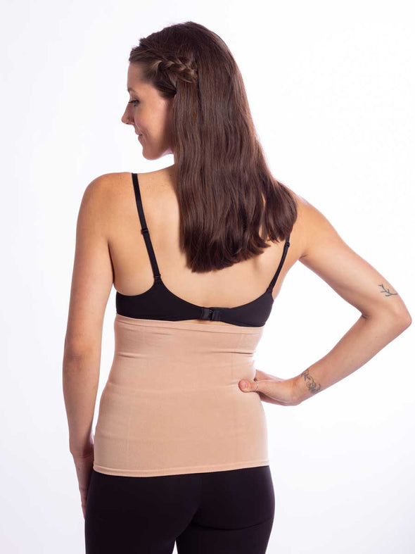  Front view of a model wearing a beige bamboo liner back view