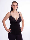 Model wearing a longline seamless bamboo black corset liner front view