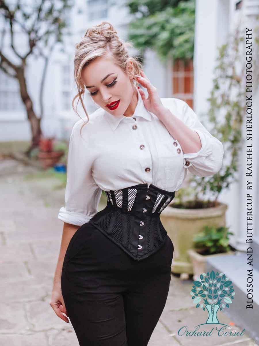 Black and Beige Mesh Hourglass Waspie Underbust Corset | Orchard Corset