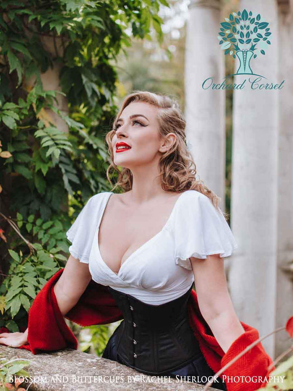 model wearing the cs411 standard black cotton steel boned corset