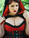 Model Teer Wayde in the cs 201 black mesh corset dressed as little miss red riding hood
