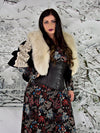 Holiday model wearing the plus size 411 lamb leather steel boned corset