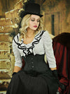 model wearing the plus size 411 pinstripe steel boned waist training corset