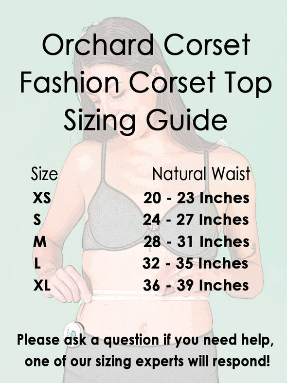 Size guide for fashion corset tops