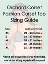 Size guide for fashion corset tops